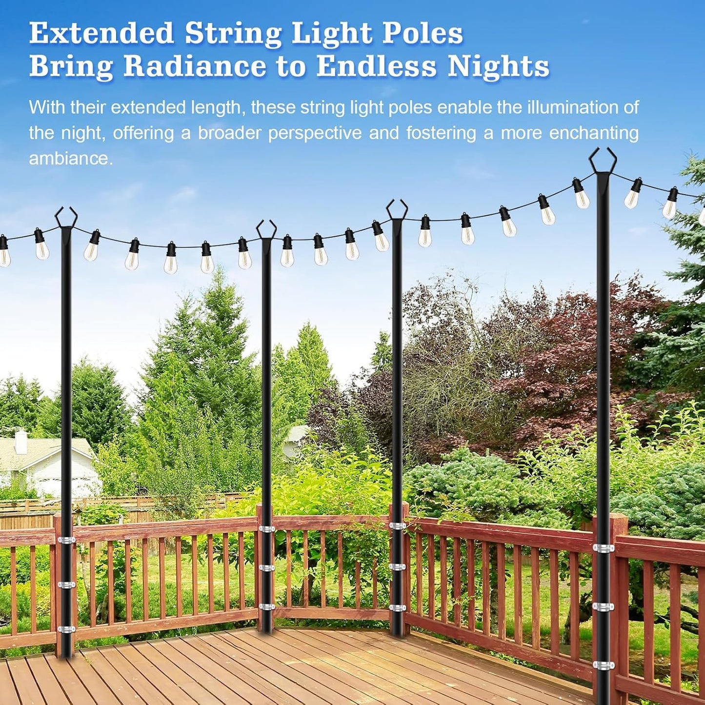 SINLEY 4 Pack String Light Poles,10 Ft Metal Poles with Fork for Outdoor String Lights,Outdoor Light Poles with Fork,Poles/Post/Stand