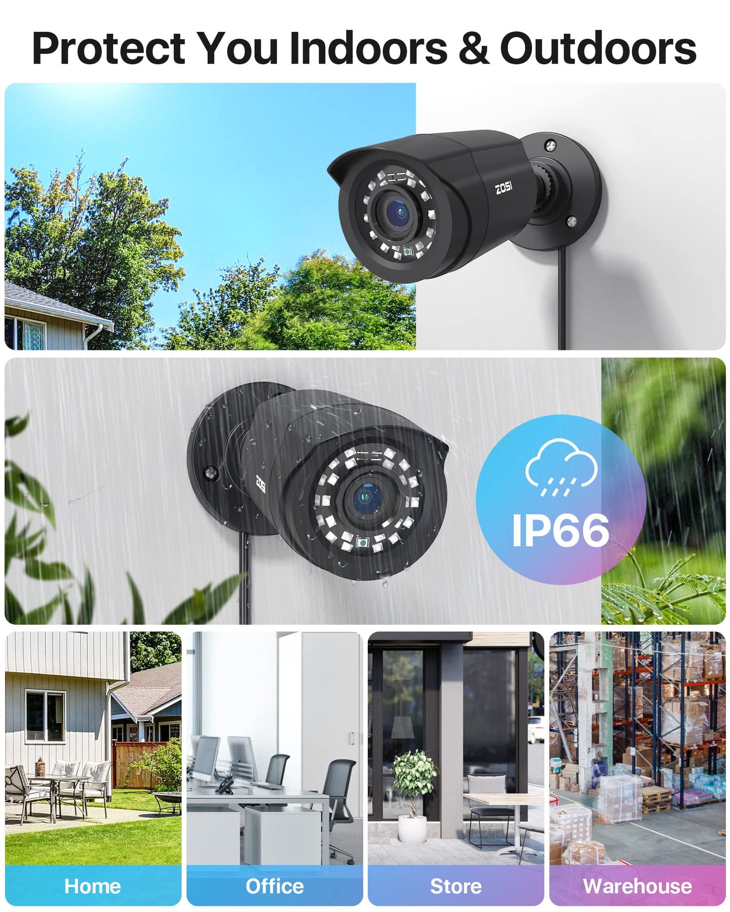 ZOSI H.265+ 3K 5MP Lite AI Home Security Camera System with Human Vehicle Detection, 8 CH CCTV DVR and 4 x 1080p Bullet Camera Outdoor Indoor, 80ft
