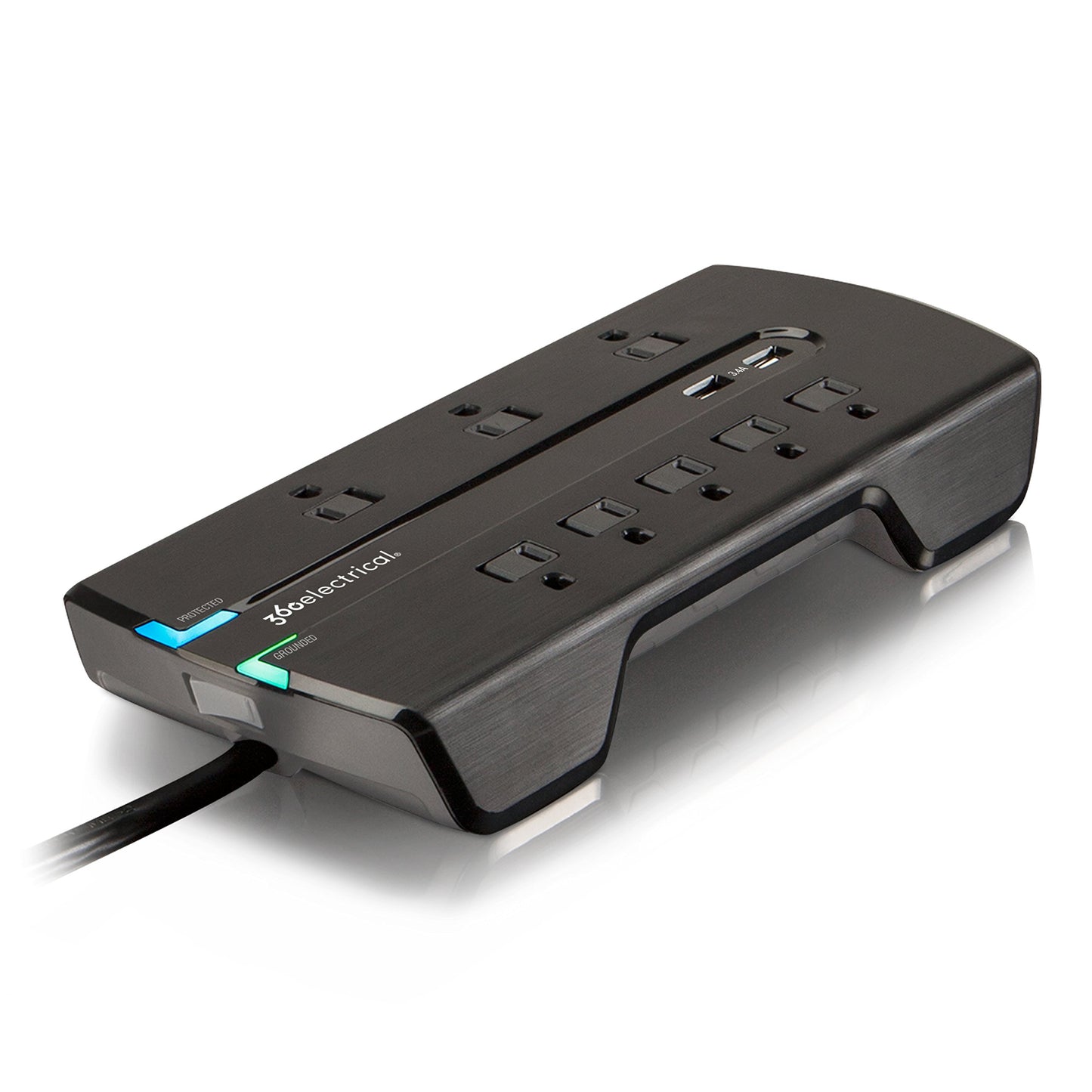 360 Electrical 360543 Director3.4 Surge Protector with 8 Outlets, 3.4 Amp/17 Watt USB Charging and Coax, Black