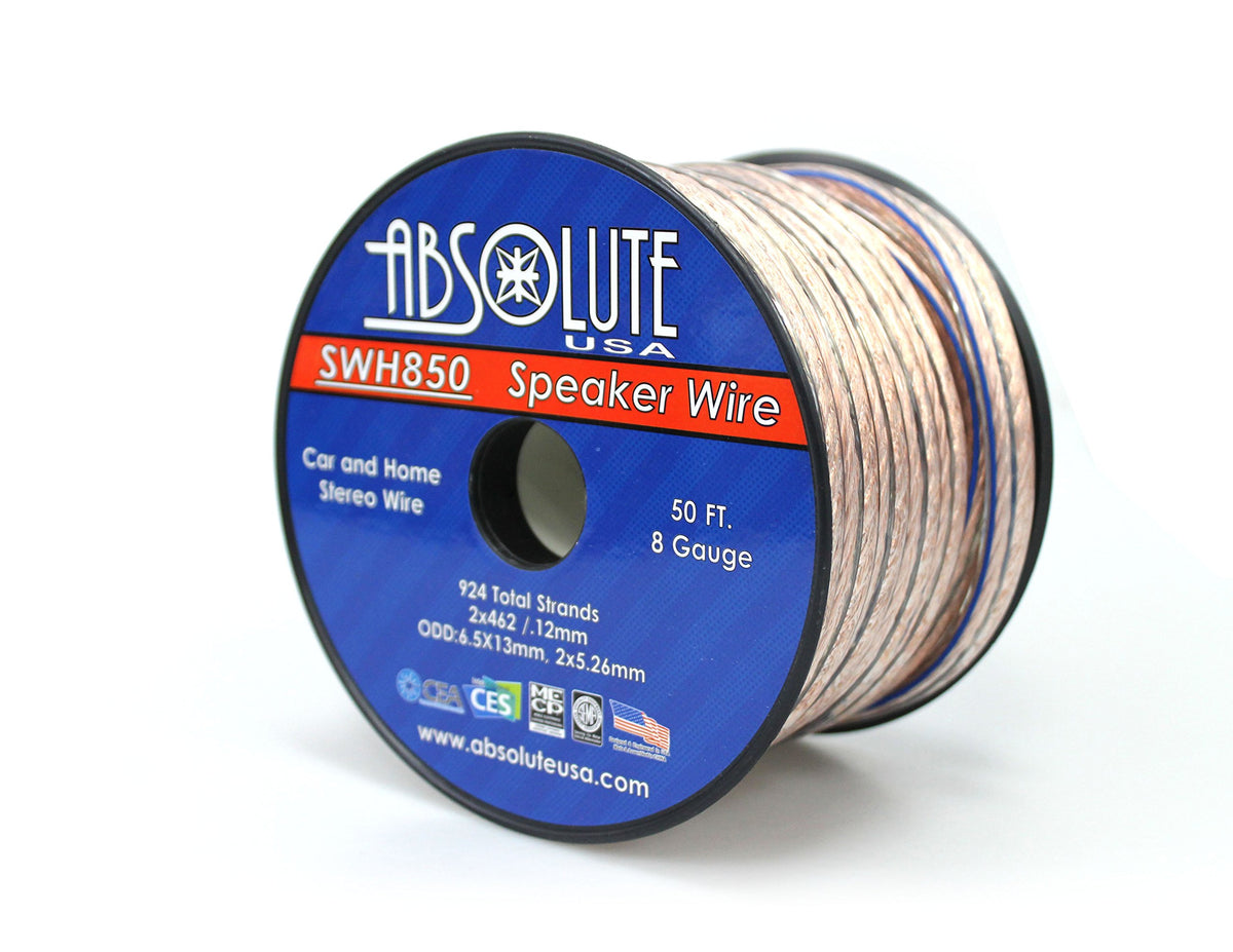 Absolute USA SWH850 8 Gauge Car Home Audio Speaker Wire Cable Spool 50'