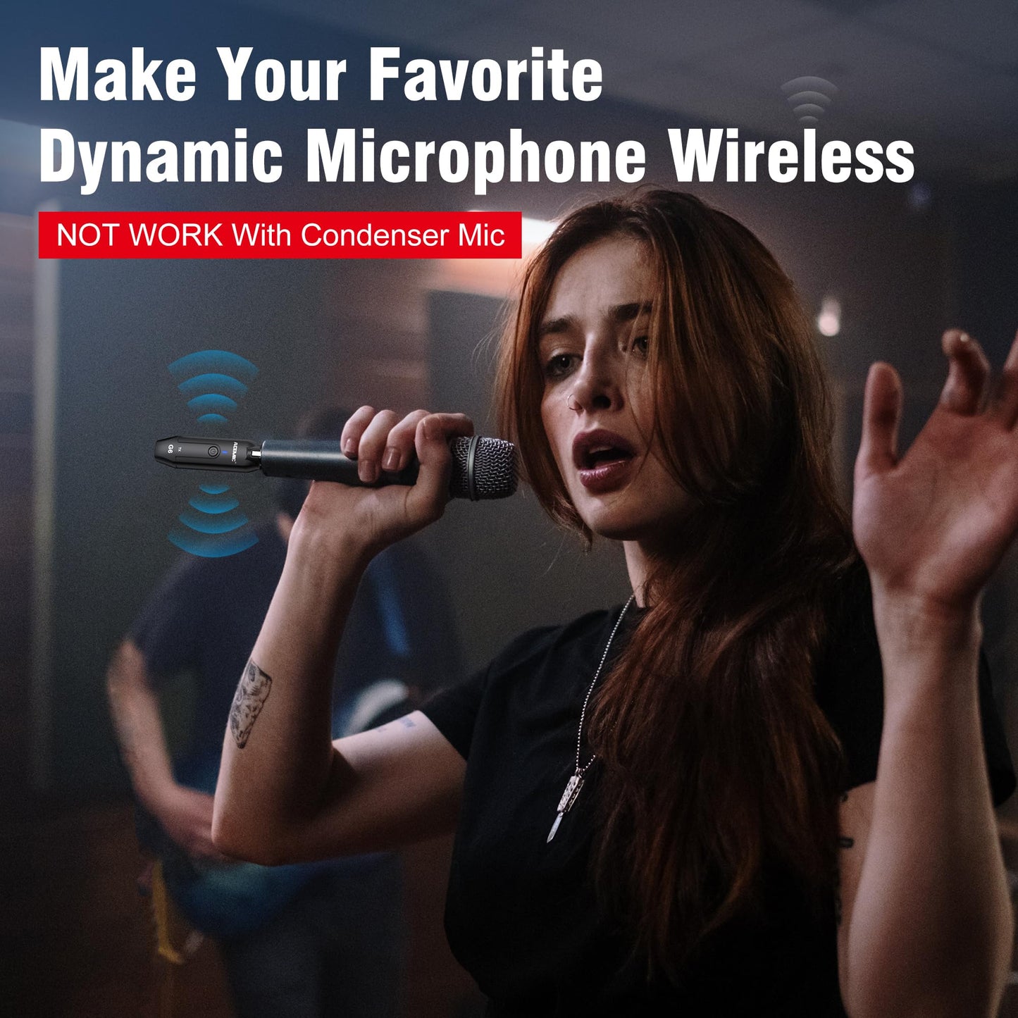 ACEMIC 2.4G Wireless Microphone Audio Transmitter and Receiver System Plug-on XLR Mic Adapter 6 Channels for Dynamic Mic, Audio Mixer, PA System, G6
