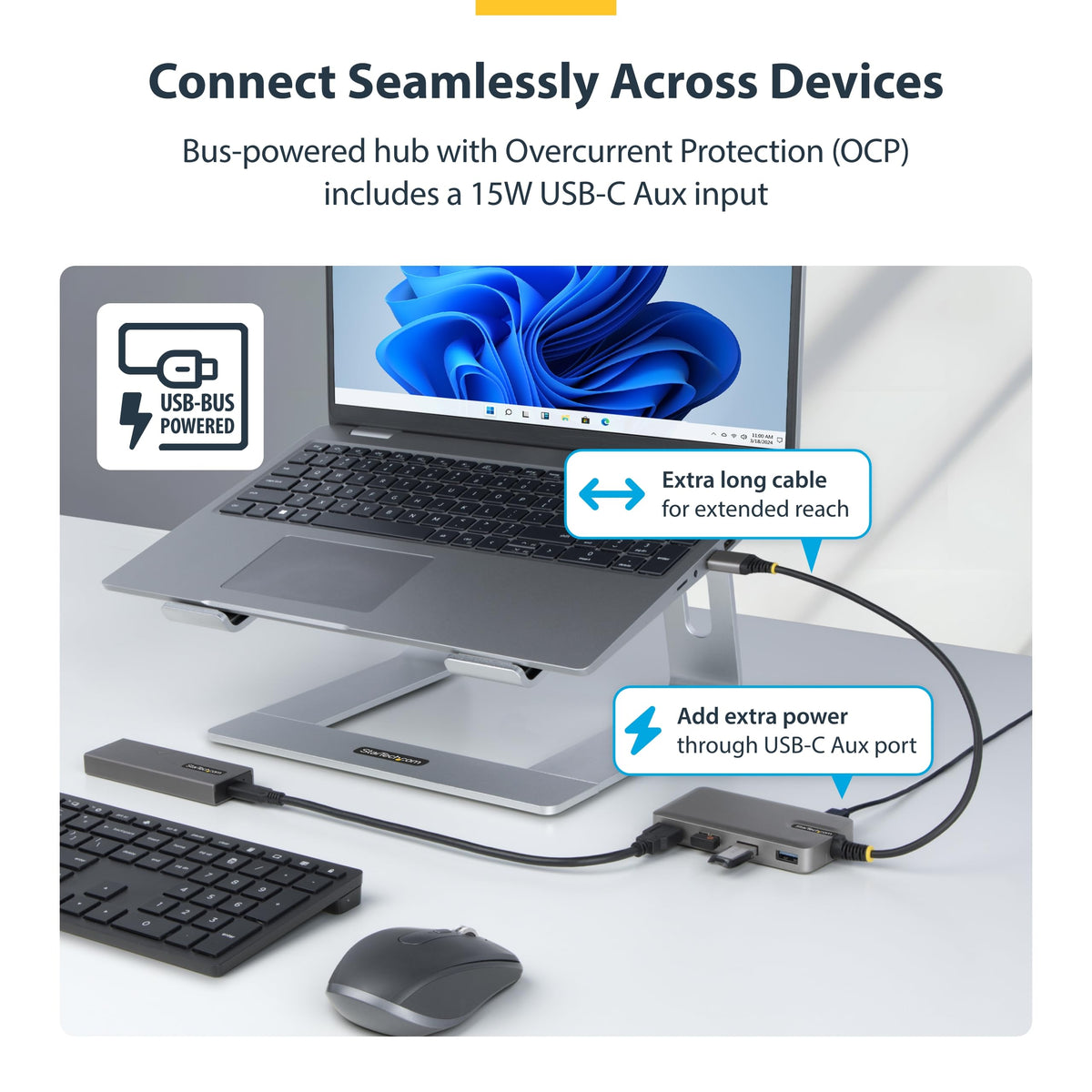 StarTech 4-Port USB-A Splitter 5Gbps, USB Powered, 4X Type-A, 1ft/30cm