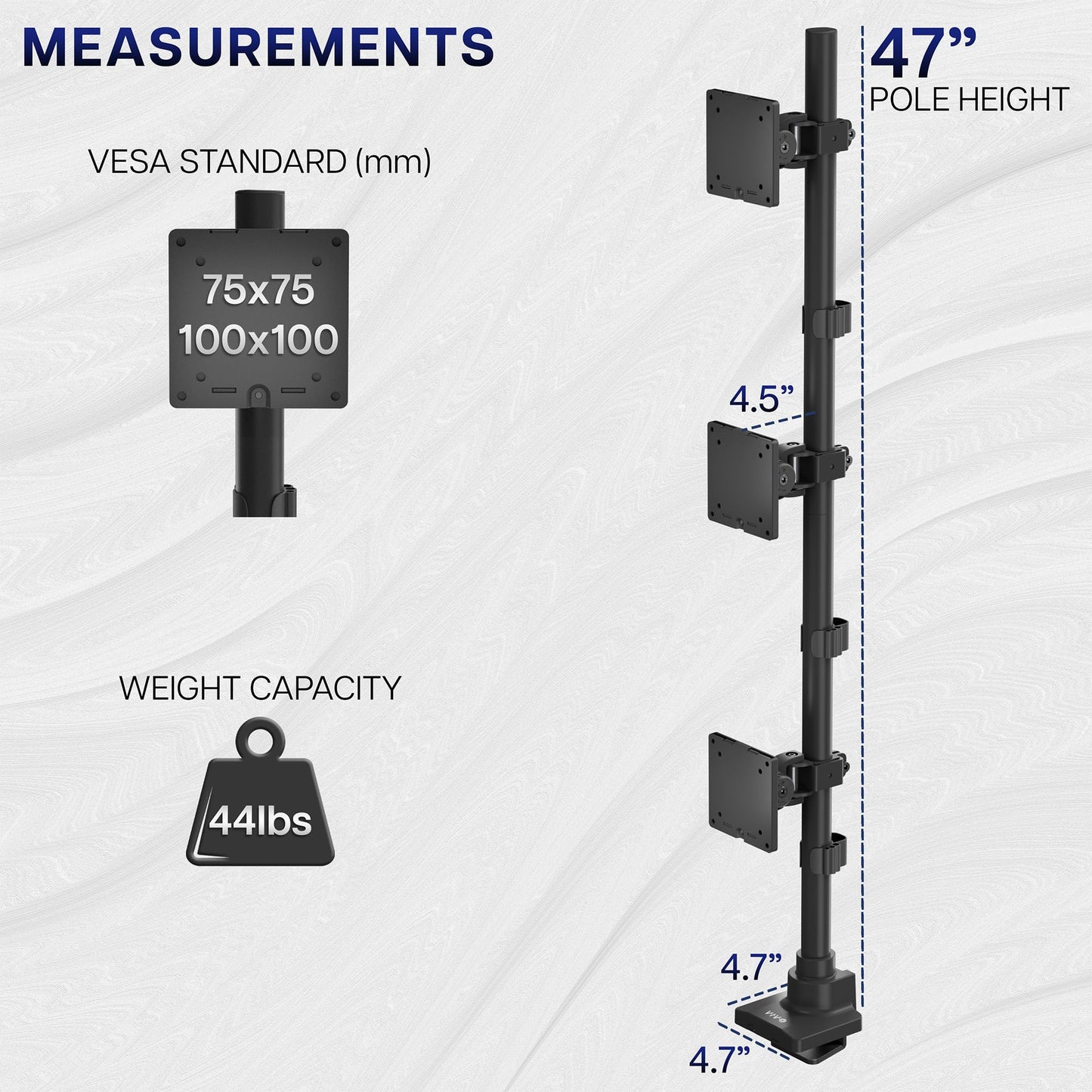VIVO Vertically Stacked Triple Ultrawide Mount for up to 49 inch Screens, Heavy Duty Adjustable 3 Ultra-Wide Stand, 44 lbs Capacity Per Screen, Black