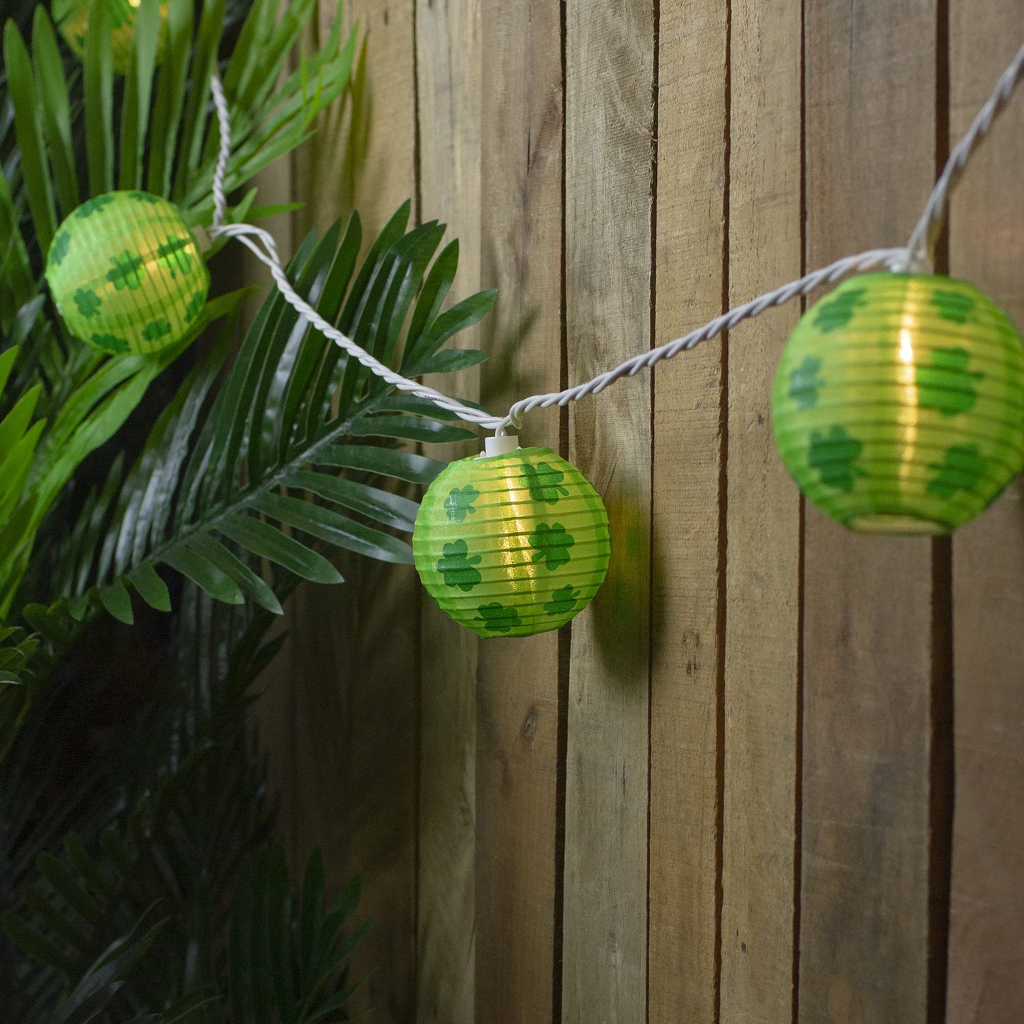Northlight Shamrock St. Patrick's Day Paper Lantern Patio Lights - Green - 8.5' White Wire - 10ct