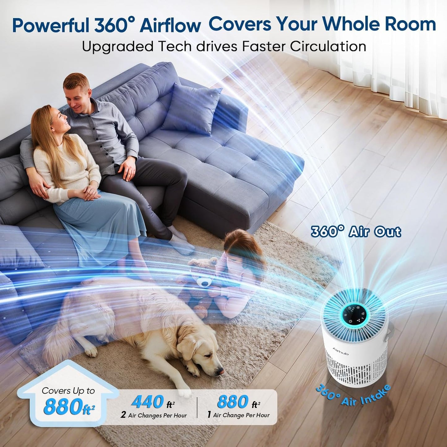 Air Purifiers for Bedroom Home Covers Up to 880 Ft² 1Hr 20dB Sleep Mode