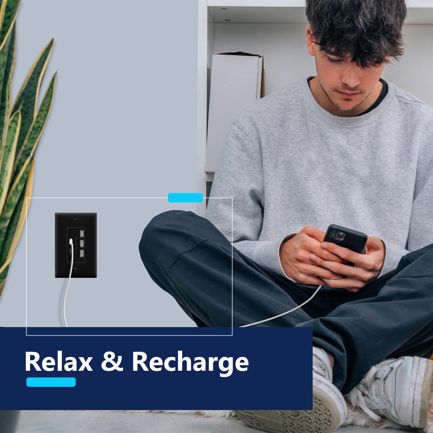 LIDER 6.0A 30W USB A&C in-Wall Charger, 3 USB Type-A and 2 USB Type-C Charging Ports, Interchangeable Face Cover, Modern Upgrade, Wall Plate Included