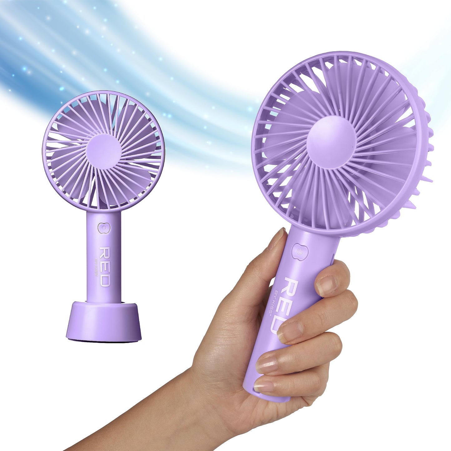 Red by Kiss Handheld Fan, Mini Portable Personal Desk Fan with USB Rechargeable, 3 Speed Long Lasting Powerful Small Fan for Makeup Travel Home Office