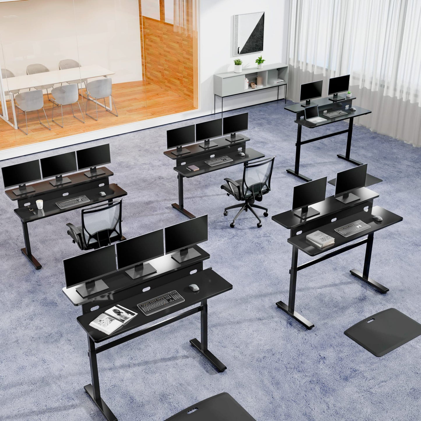 Stand Steady Tranzendesk | 55 Inch Dual Level Standing Desk with Shelf | Easy Crank Height Adjustable Sit to Stand Desk | Stand Up Workstation