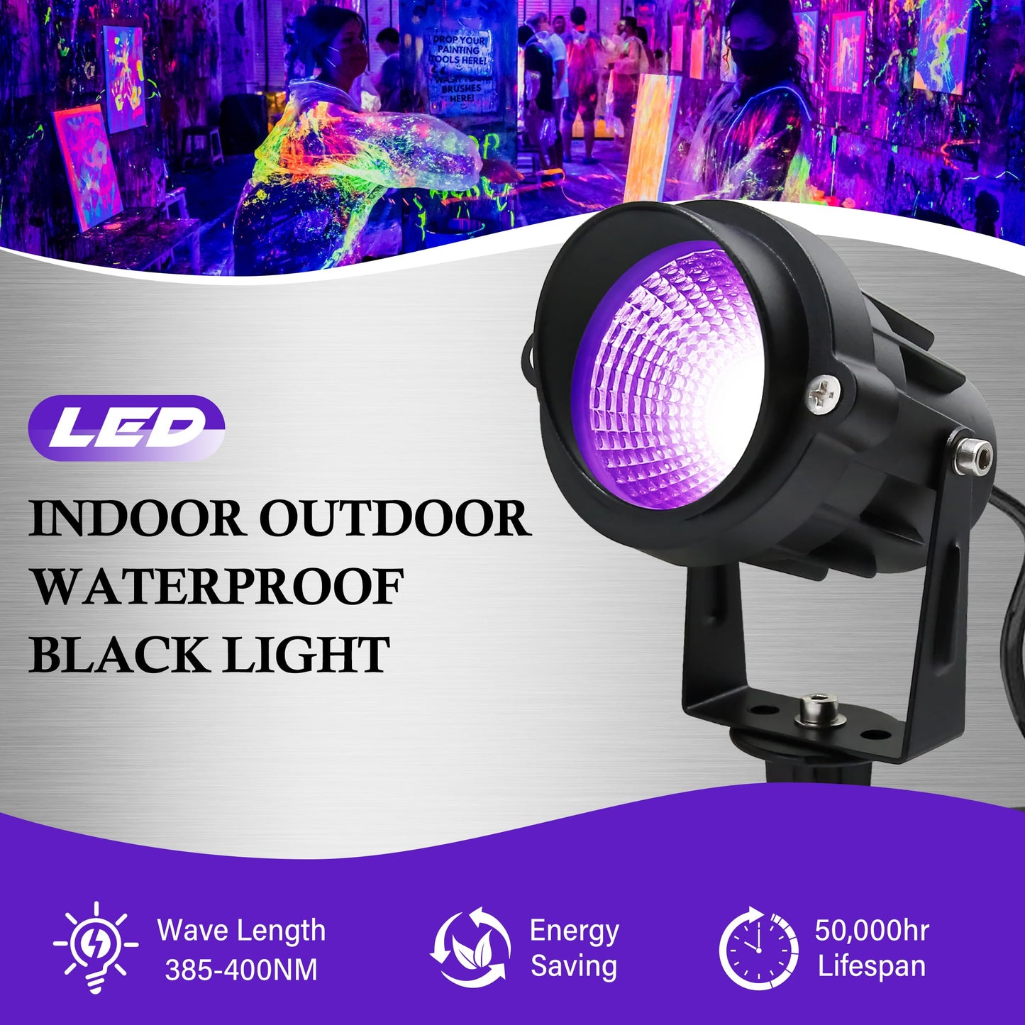 Qeeanmo 12W Black Lights for Glow Party,Purple LED Landscape Spot Lighting for Yard Garden Poster Bar Decoration,2Pack