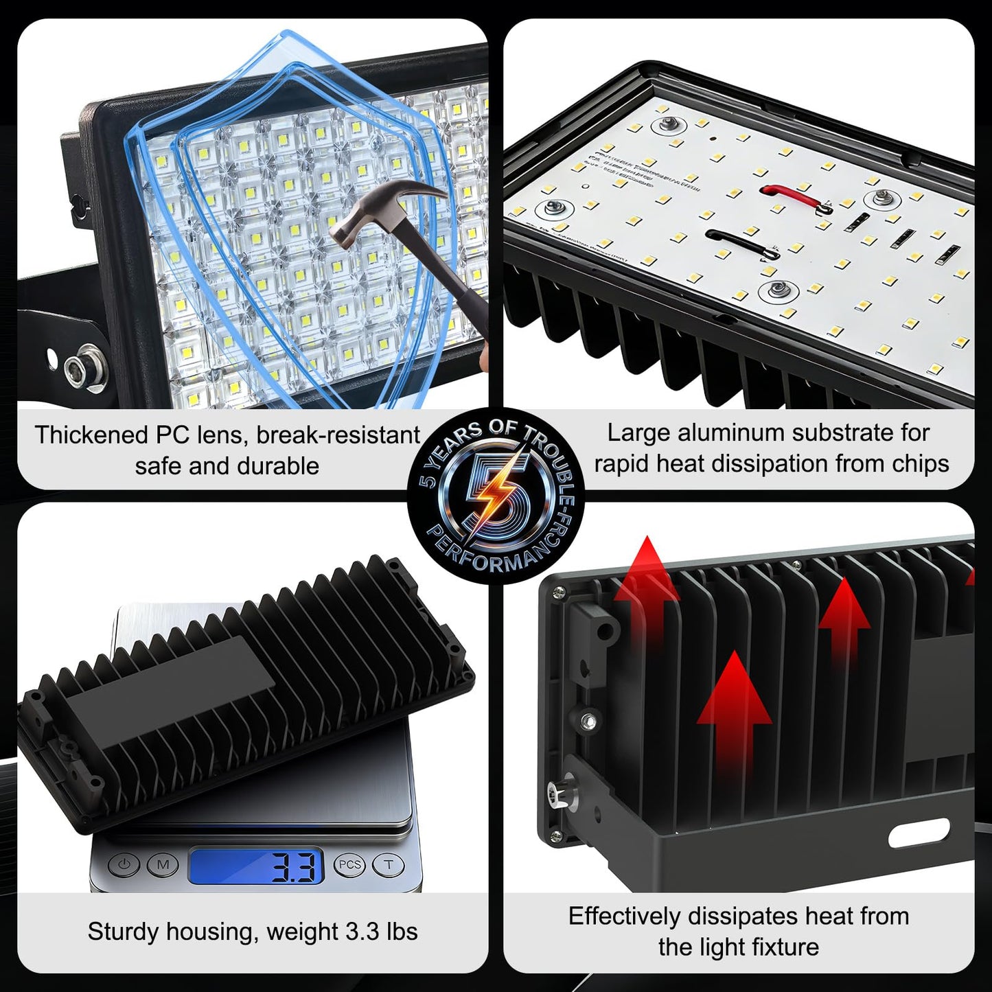 Kekeou 100W LED Stadium Light, 14,000 Lumens, 5000K Daylight, 85-305V AC, IP67 Waterproof, Outdoor Arena, Soccer Field, Basketball Court, Boat Marine