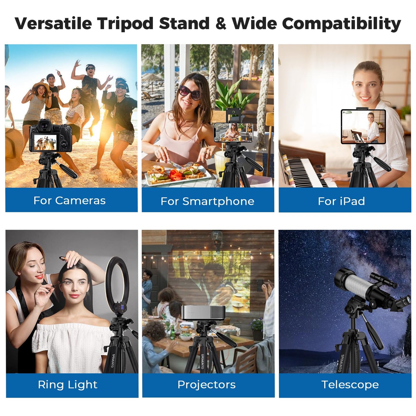 75" Camera Tripod, Heavy Duty Aluminum Camera Stand for ipad Phone, Travel Tripod with Remote/Carry Bag/Phone Tablet Holder, Compatible with DSLR