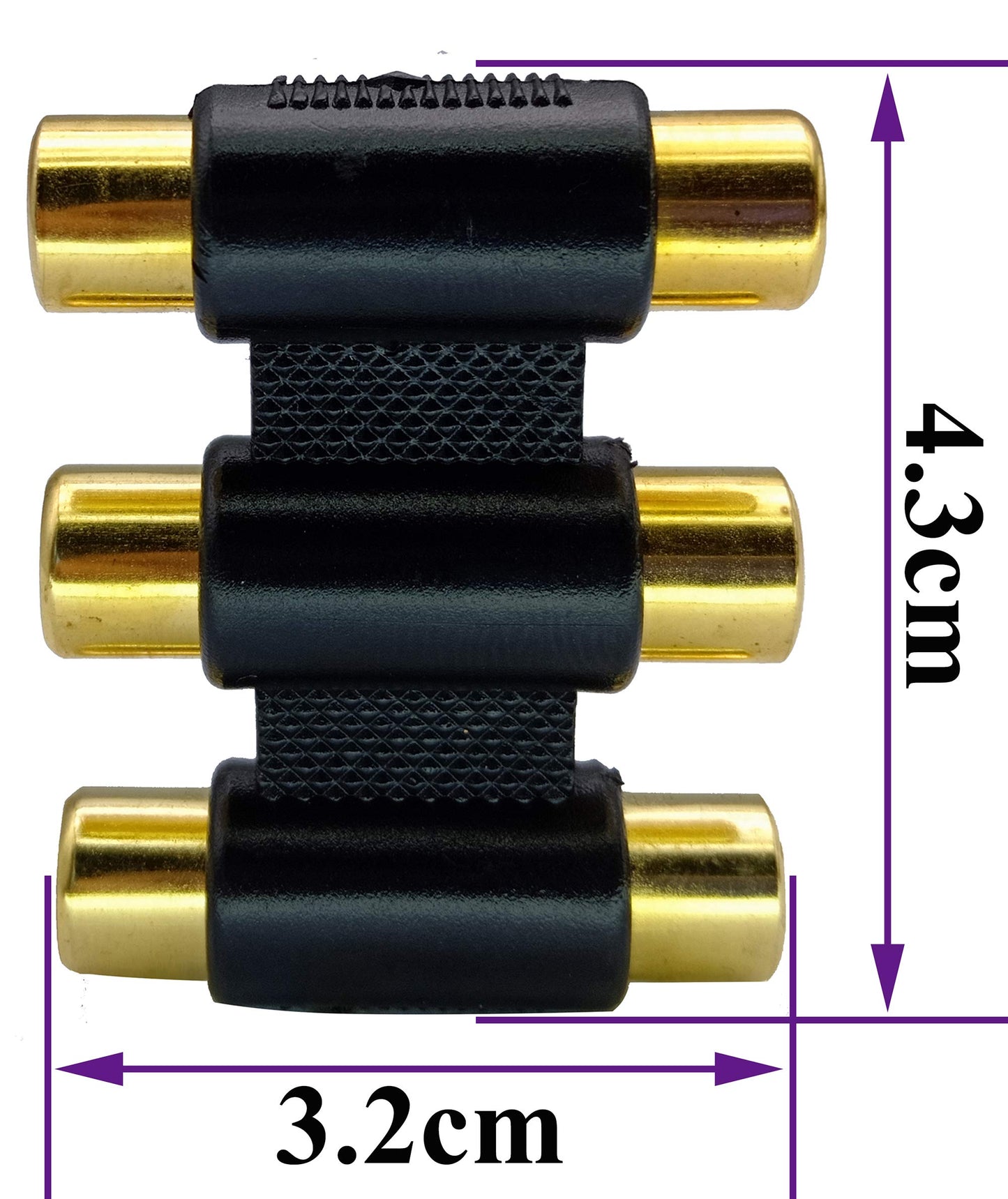 AAOTOKK 5-Pack 3 RCA Female to Female Adapter, Gold Plated, Black
