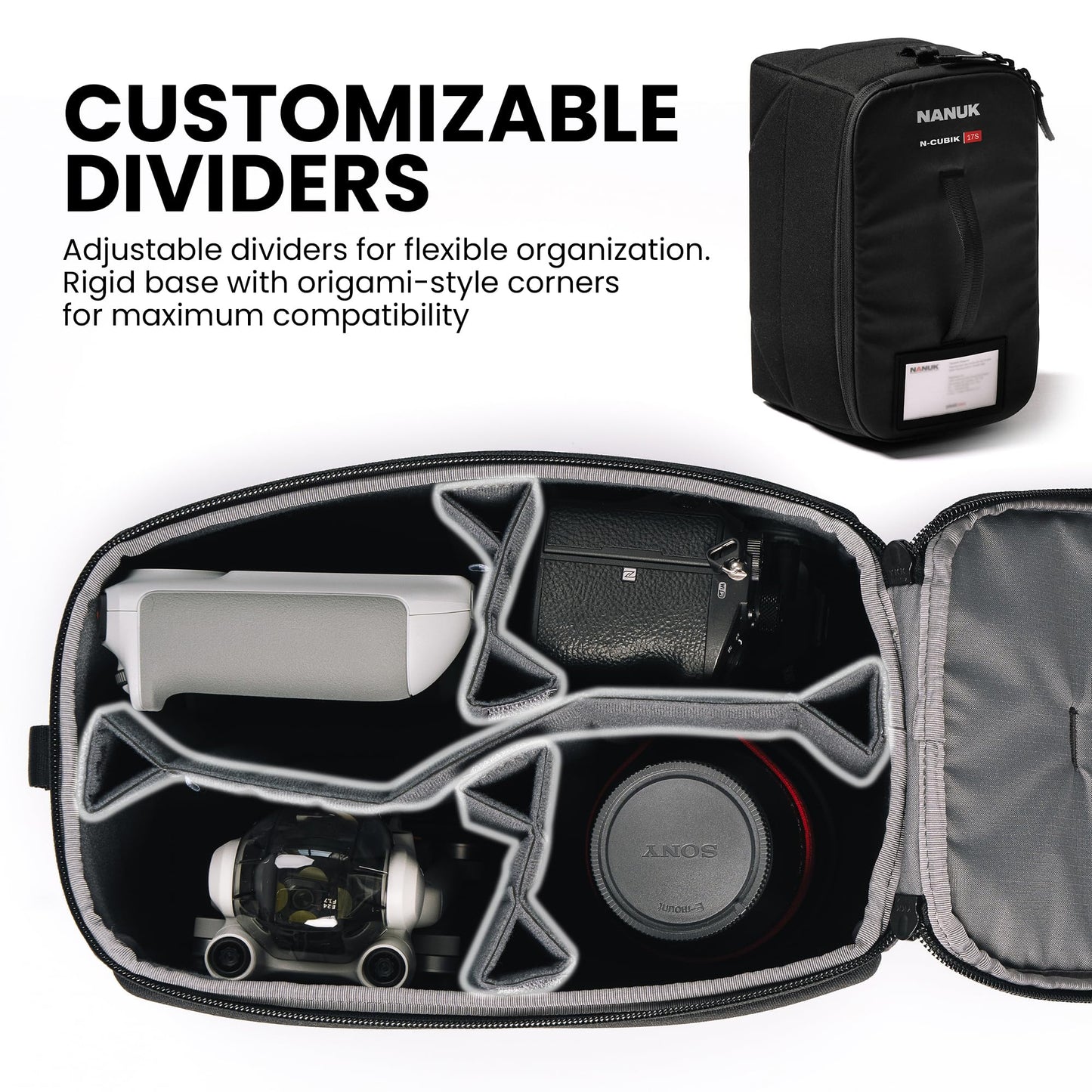 NANUK N-Cubik 17S Camera Bag Insert with Shoulder Strap - Small Water-Resistant Cube - Shockproof Protective Camera Insert for Backpack - Perfect