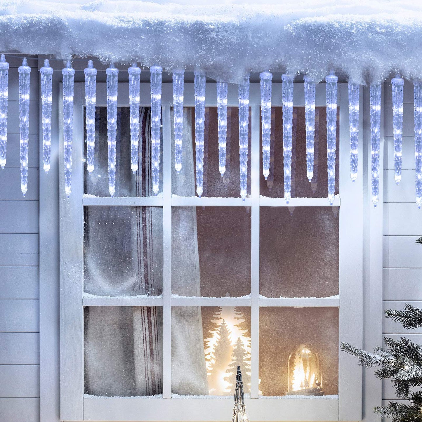 Toodour Christmas Icicle Lights Outdoor, 20 Tubes 90 LED Icicle Light with 8 Modes, Indoor Outdoor Crystal String Light, Connectable, Waterproof LED