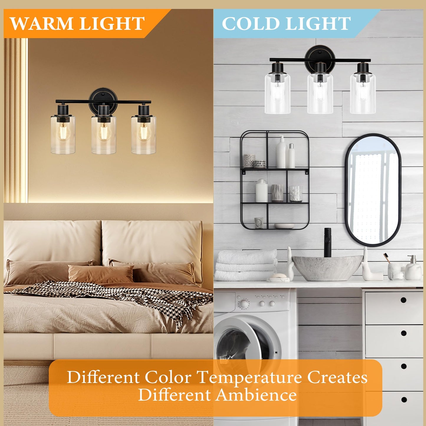Faymart lighting Oil Rubbed Bronze 3-Light Bathroom Vanity Light Fixture Over Mirror, 3-Light Oil Rubbed Bronze Vanity Lights for Bathroom Three Bulb