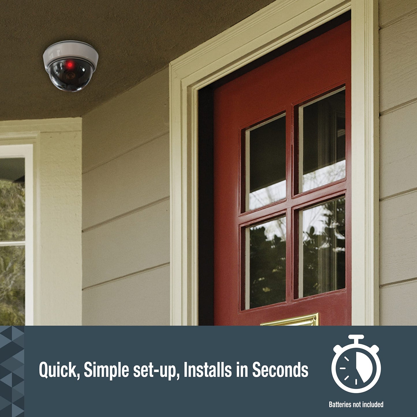 SABRE Fake Dome Security Camera, Flashing Red Light For Nighttime Visibility, Realistic Design Deters Intruders, Battery Operated, No Wiring Required