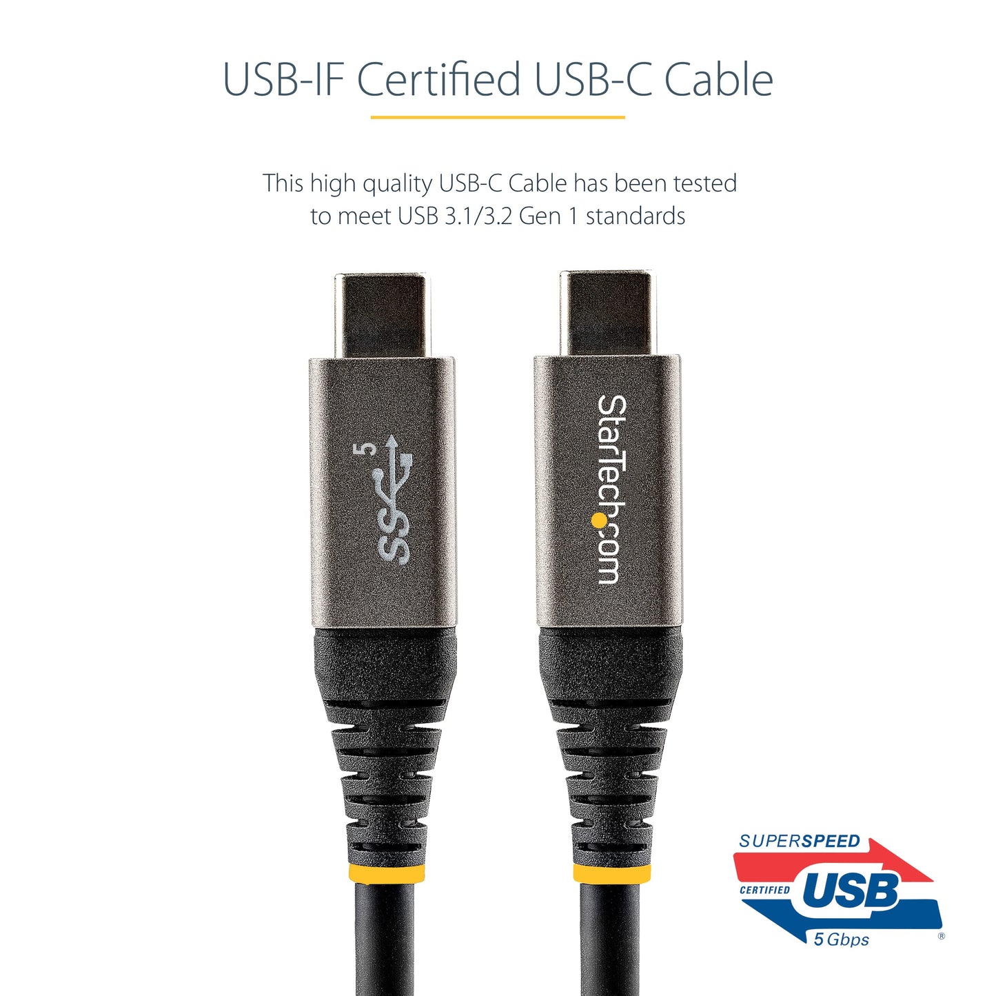 StarTech.com 6ft (2m) USB C Cable 5Gbps - Durable USB-C Cable - USB 3.2 Gen 1 Type-C Cable - 100W (5A) Power Delivery Charging, DP Alt Mode - USB C