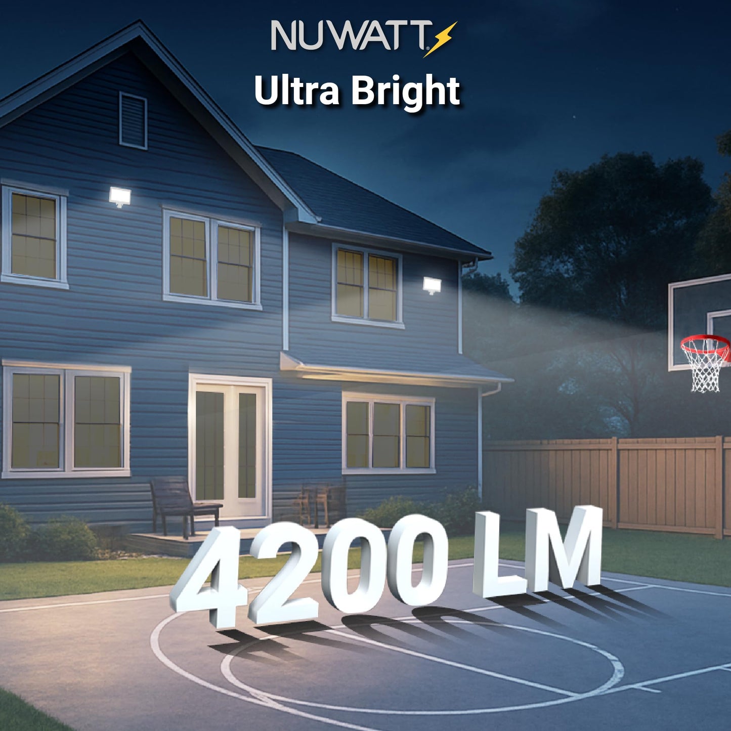 NUWATT 30W LED Flood Light, 3CCT 3000K/4000K/5000K Selectable, IP65 Waterproof Lighting, Adjustable Knuckle Mount, 4200LM, 0-10V Dimmable, 120-277V