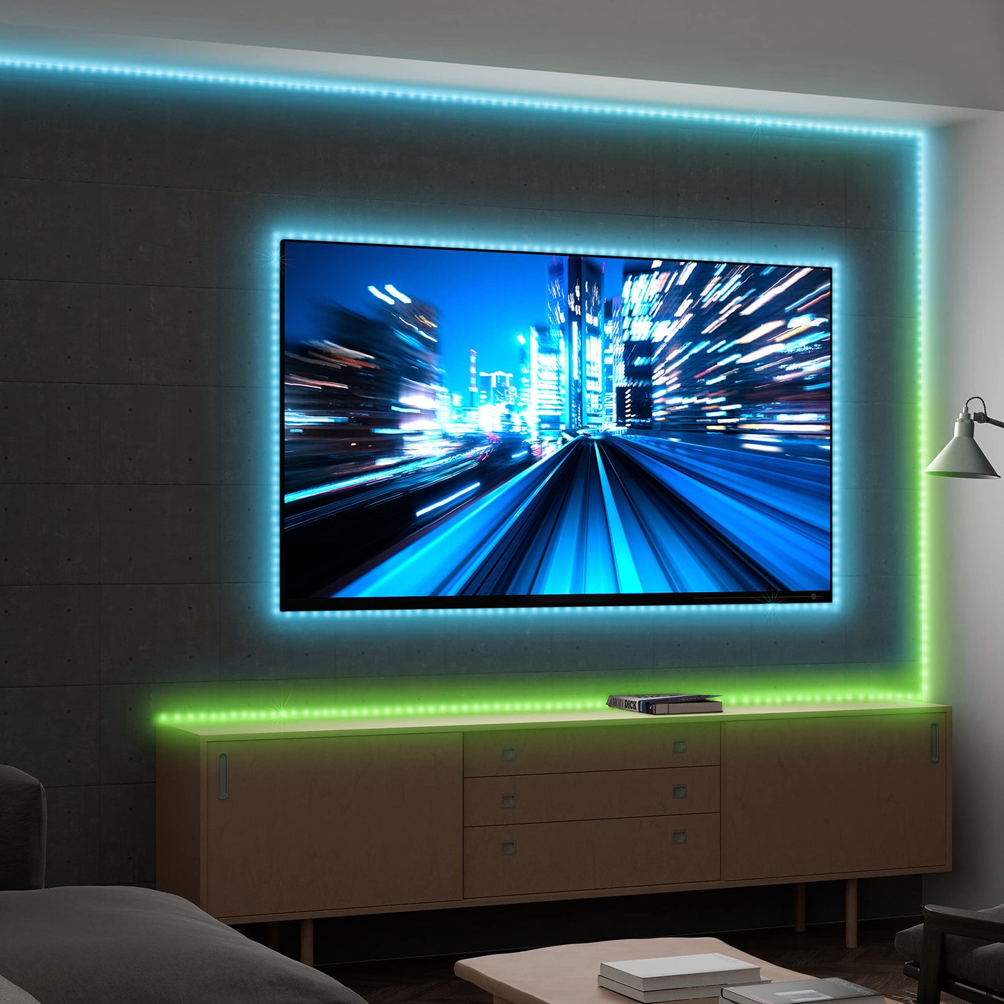 XTREME Monster LED 16.4ft Smart Sound Reactive Multi-Color Multi-White Indoor LED Light Strip with Mobile App Control, Easy Assembly