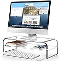 AboveTEK 2-Tier Acrylic Monitor Stand, Computer Riser for Home Office, Clear Monitor Riser for Keyboard Storage, 18.9" x 8.7" Multi Monitor Desk Stand