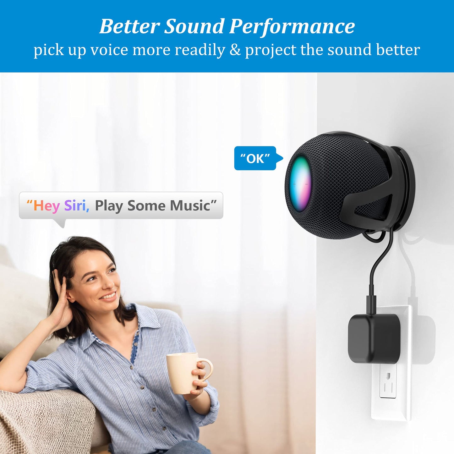 PlusAcc for HomePod Mini Wall Mount - Holder Mount Compatible with Homepod Mini, No Muffled Sound, with Cord Management, Space Saving Accessories for