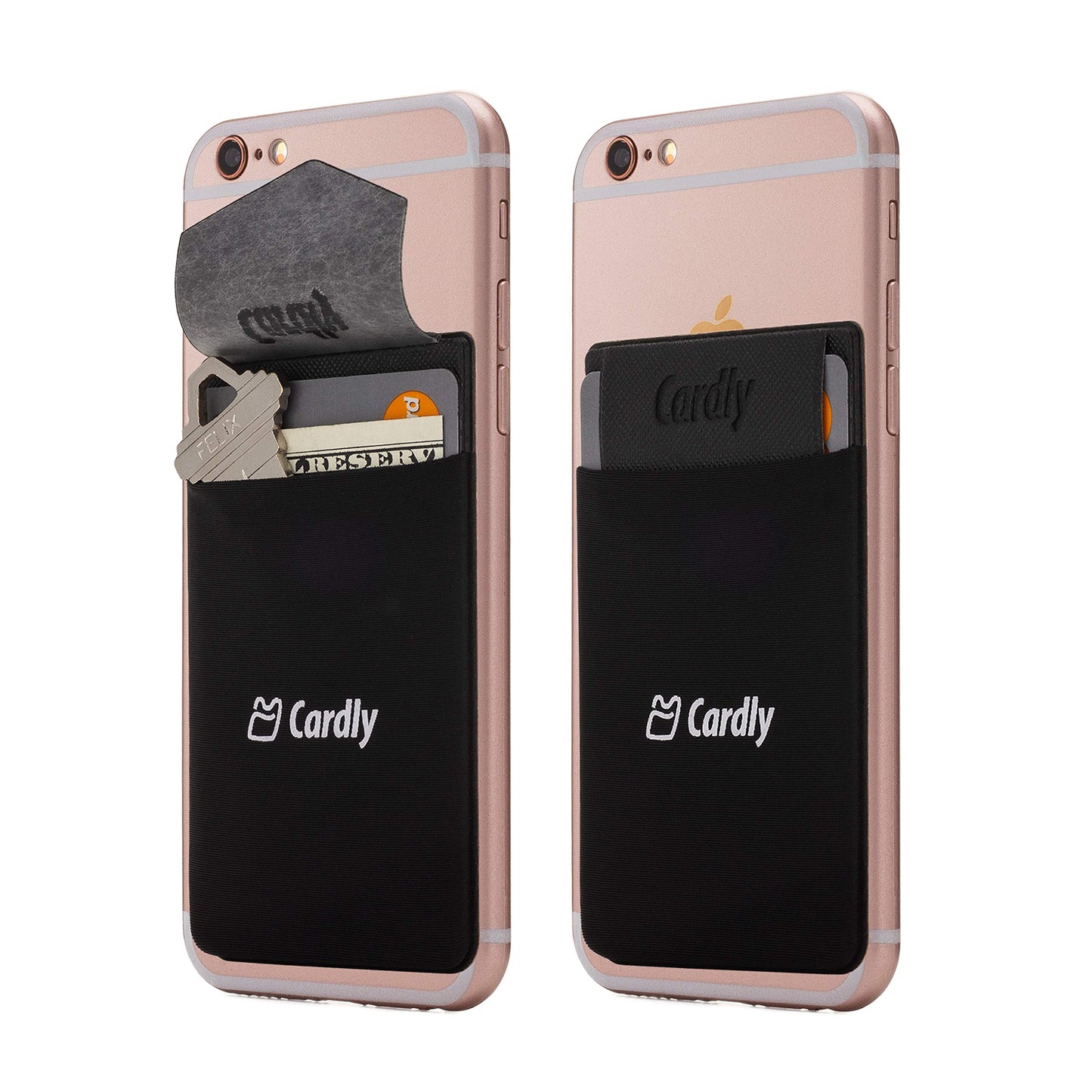 (Two) Secure Cell Phone Stick On Wallet Card Holder Phone Pocket for iPhone, Android and All Smartphones. (Black)