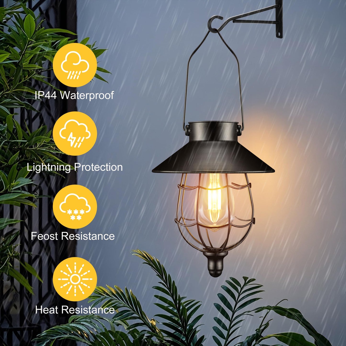 Solar Lanterns Outdoor Hanging Metal Vintage Lantern Warm White Solar Lights lamp Waterproof Edison Bulb Design for Pathway Garden Patio Yard Tree
