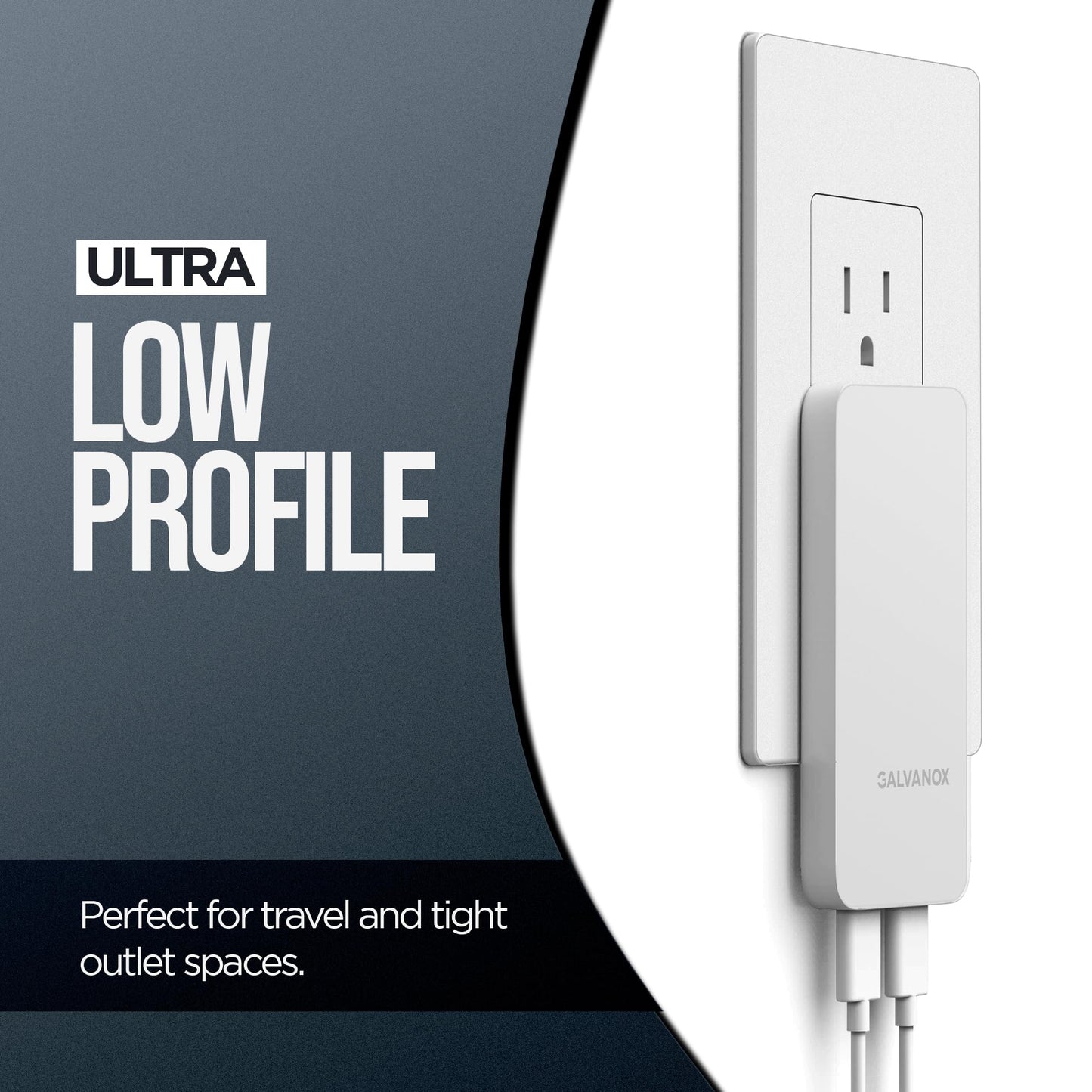Galvanox Dual USB-C Flat Wall Charger - Super Fast Charging (35W) Ultra Slim Outlet Plug, Multi Port Type C for iPhone 16/17 Pro Max and Samsung