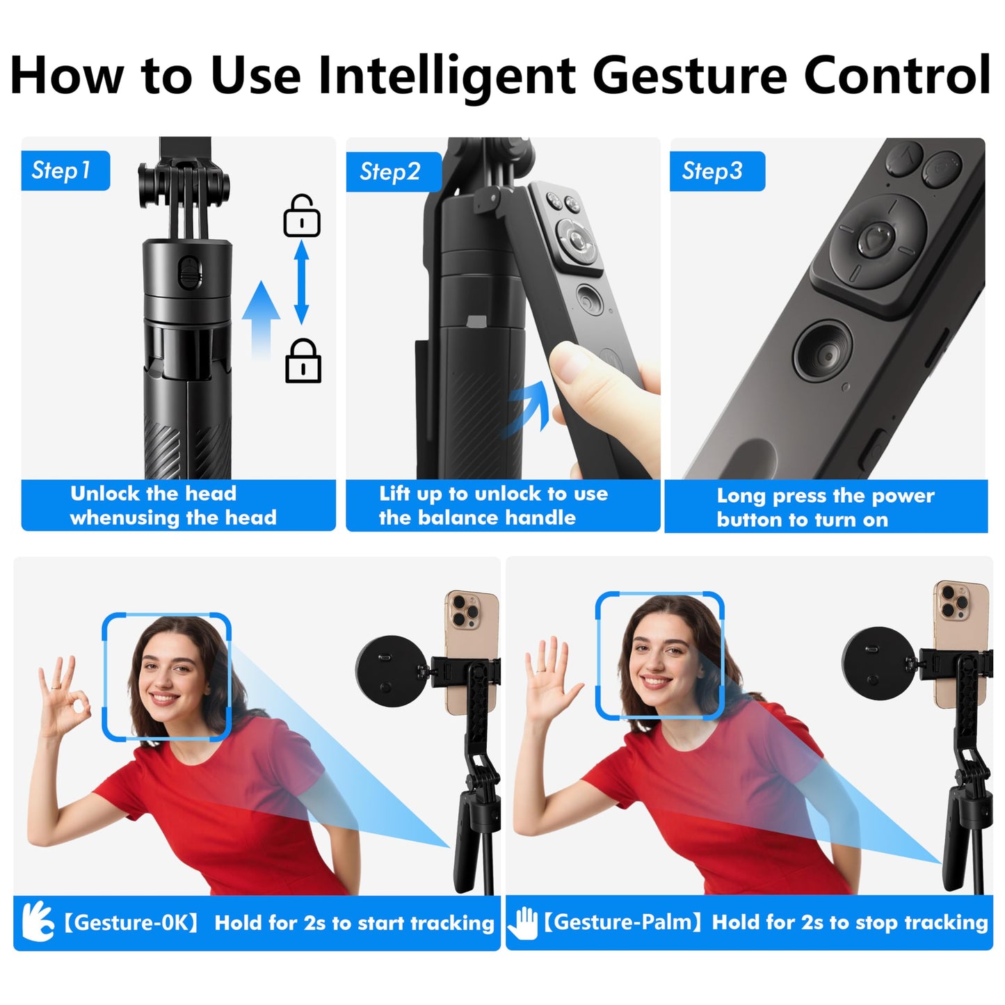 Auto Face Tracking Selfie Stick Tripod with Fill Light, 360 Rotation & Gesture Control, 70.9" Selfie Stick Tripod for iPhone with Remote