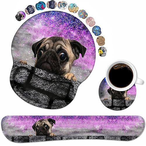 Keyboard Wrist Rest and Mouse Pad Wrist Support Set with Coasters, Non-Slip PU Base Ergonomic Gaming Mousepad for Home Office Working Studying Easy