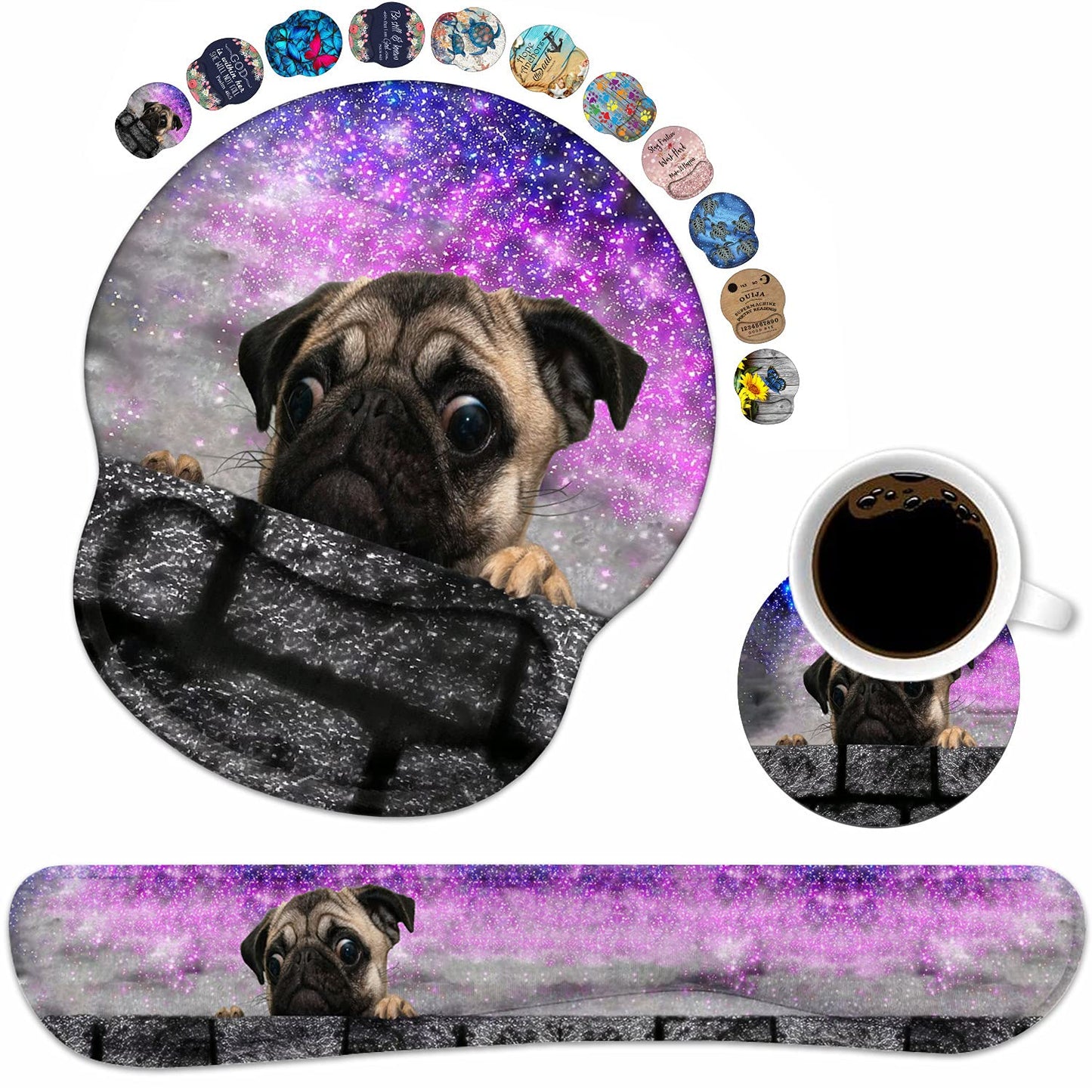 Keyboard Wrist Rest and Mouse Pad Wrist Support Set with Coasters, Non-Slip PU Base Ergonomic Gaming Mousepad for Home Office Working Studying Easy