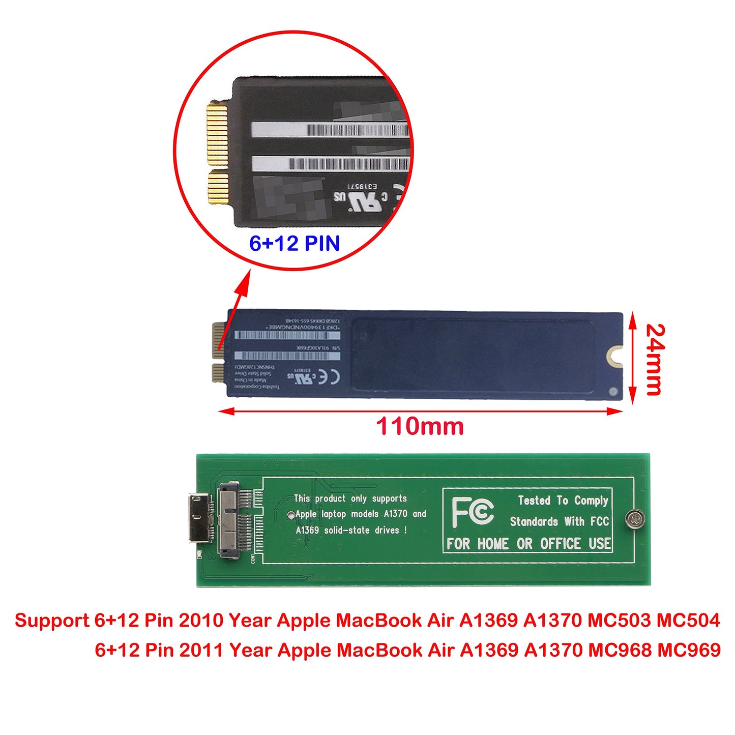 SSD to USB3.0 Hard Disk Enclosure External Case 6+12 Pin for 2010 Apple MacBook Air A1370 A1369