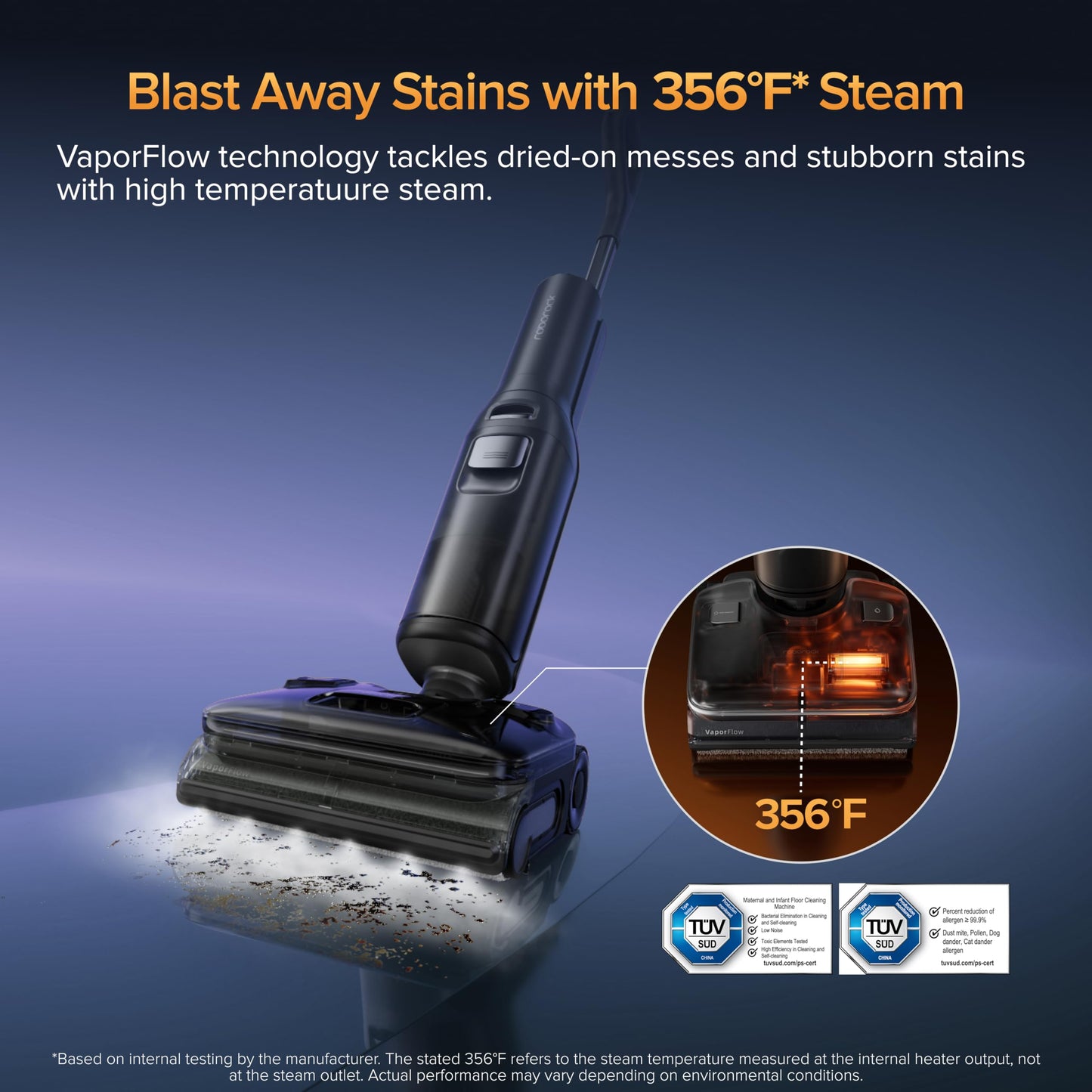 roborock F25 Ultra Steam Wet Dry Vacuum Cleaner, 356°F Steam Mop & 187°F Hot Water Cordless Vacuum Mop All in One, Floor Washer with Blue Light, 194°F