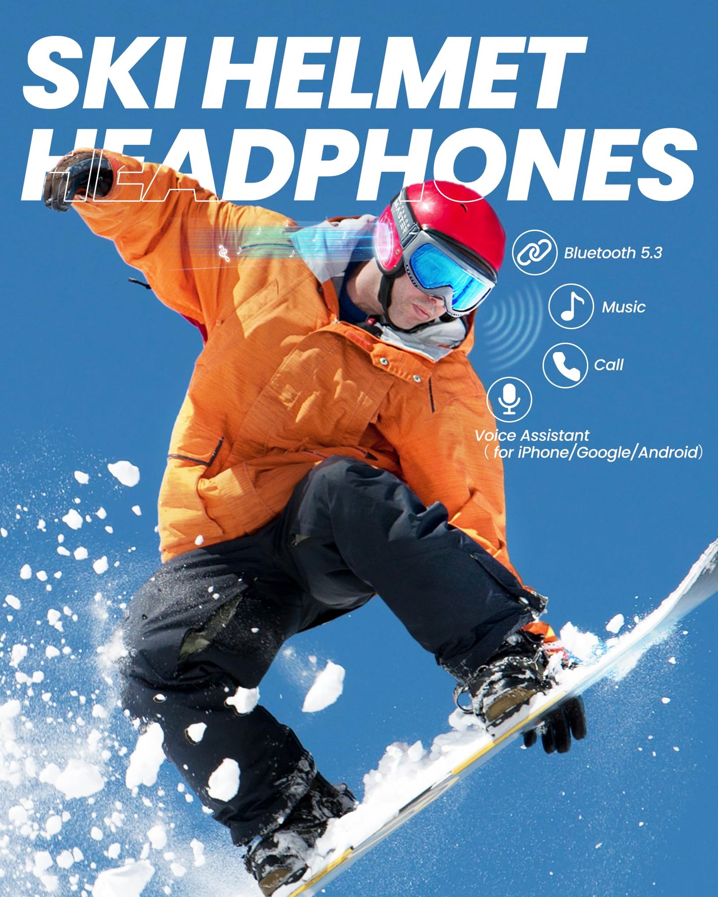 OutdoorMaster Wireless Bluetooth 5.3 Ski Helmet Drop-in Headphones HD Speaker Chip Compatible with Audio-Ready Helmet with Built-in Mic…