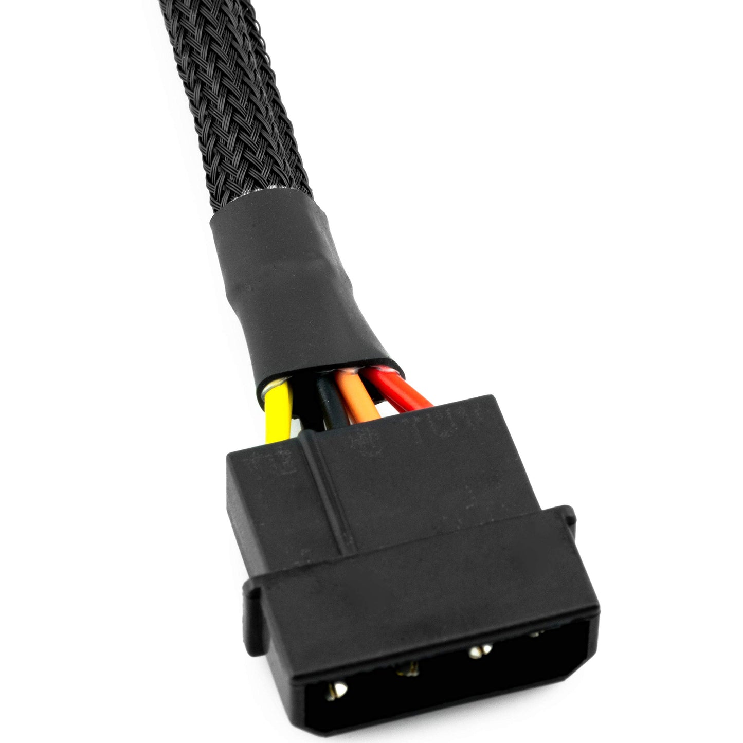CRJ 4-Pin Molex to Dual 15-Pin SATA Power Adapter Cable - 12-inch (30cm), Black Sleeved - Power Two SATA Hard Drives and SSDs from a 4-Pin Peripheral