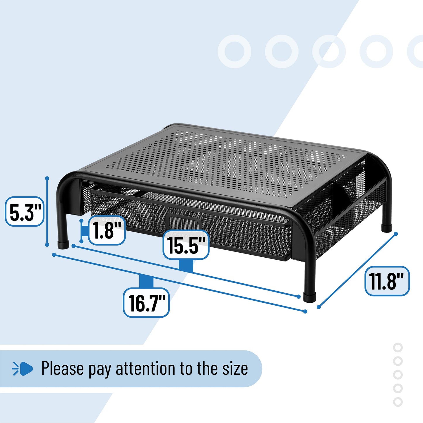 Mr. Pen- Metal Mesh Monitor Stand With Drawer, Computer Stand for Desk With Storage, Desktop Riser