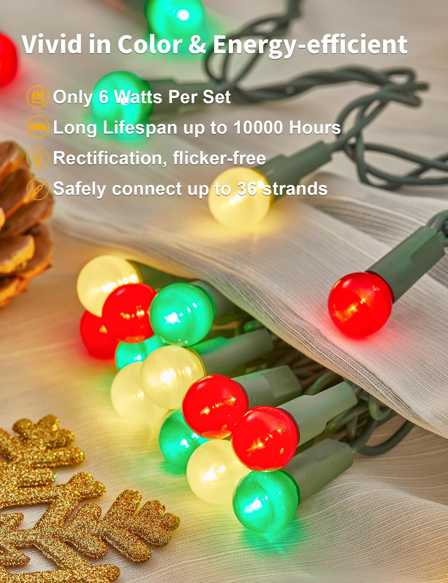 BOHON Christmas Lights Outdoor 24FT 70 LED G15 Red White and Green Globe String Lights Plug in with Pastel Bulb Green Wire for Indoor Patio Xmas Tree