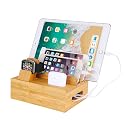 Bamboo Wood Desktop Organizer Charging Docking Station Charger Holder Cradle Charge Stand compatible with iPhone 16 15 Pro Max iPad Apple Watch Ulrta