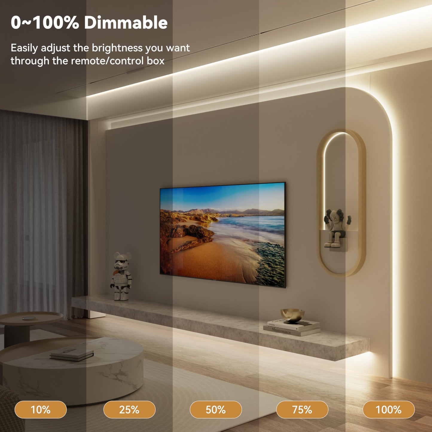 PAUTIX COB LED Strip Lights,UL Listed Dotless LED Lights with RF Remote,16.4ft Natural White 4000K Super Bright Dimmable Flexible Diffused LED Tape