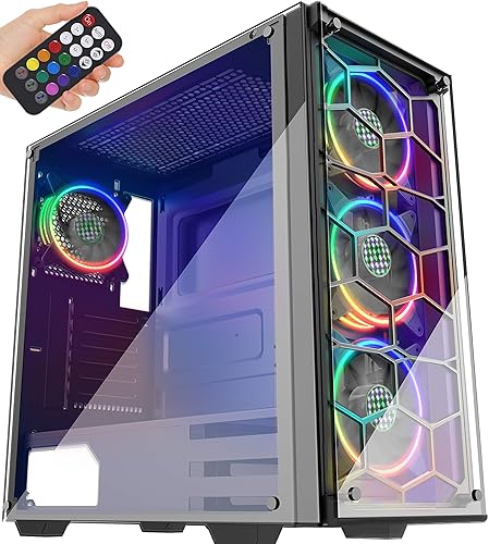 MUSETEX USB 3.0,ATX Mid-Tower Chassis Pre-Installed Voice Remote Control & 2 Translucent Tempered Glass Panels, Decent Cable Management/Airflow Gaming