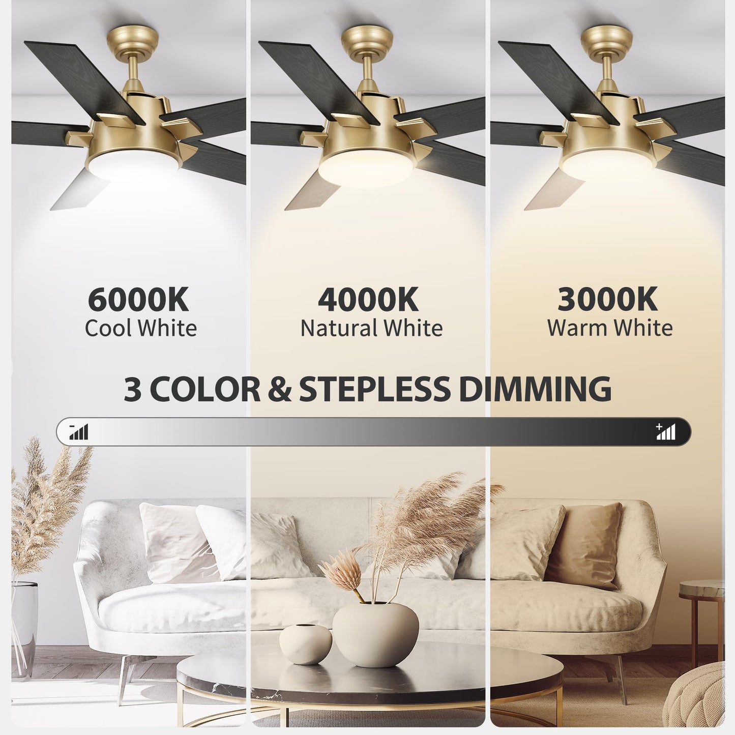 YITAHOME Black Gold 52 Inch Ceiling Fan with Light