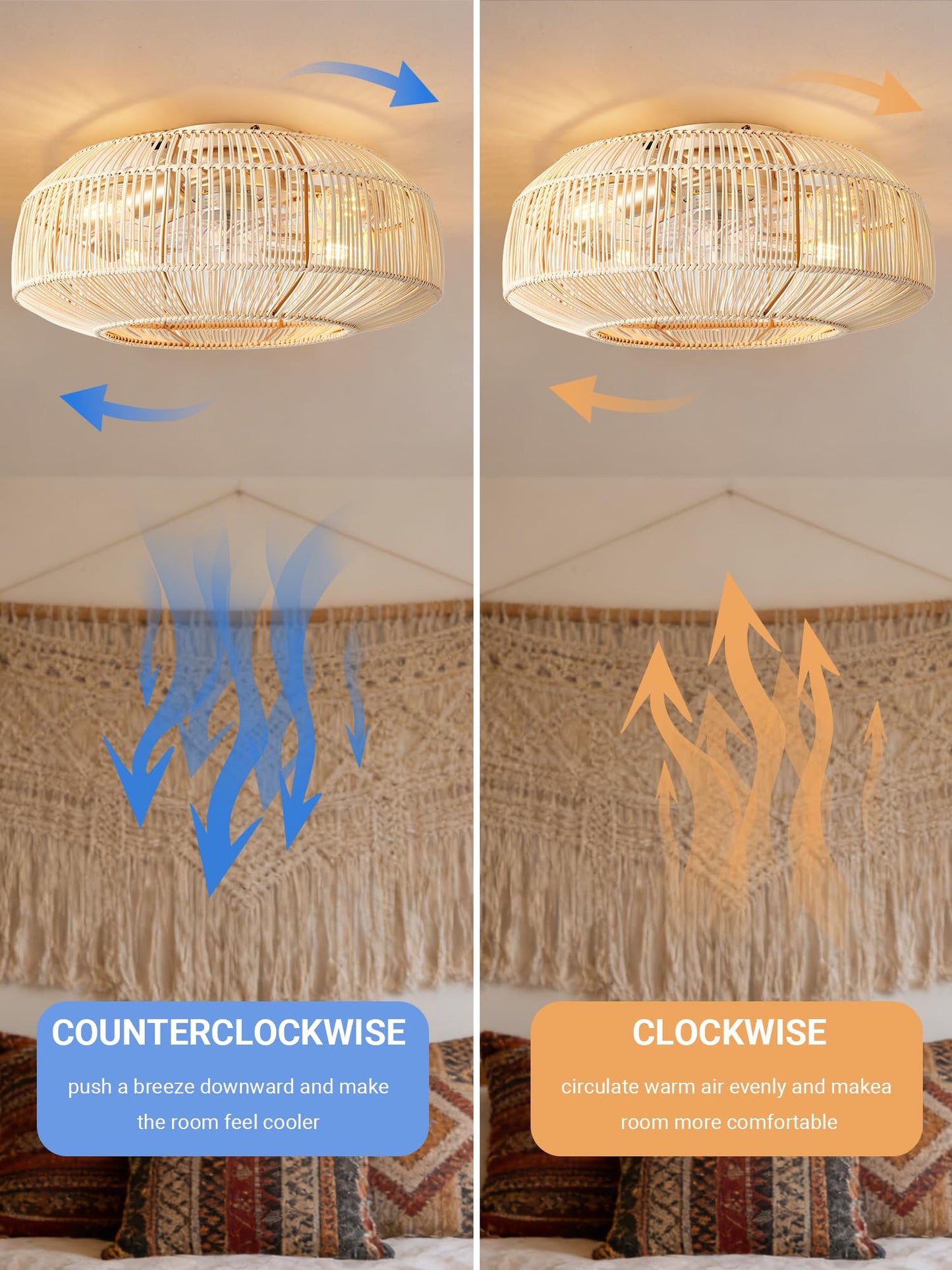jorbeca 20 inch Low Profile Boho Caged Ceiling Fans with Lights Flush Mount