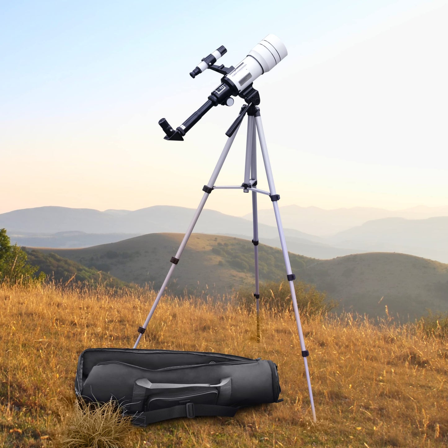 USA Gear Refractor Telescope Case - Holds Telescopes/Tripod 21 to 35 inches - Adjustable Extension, Storage Pocket, Strap - Compatible with ToyerBee