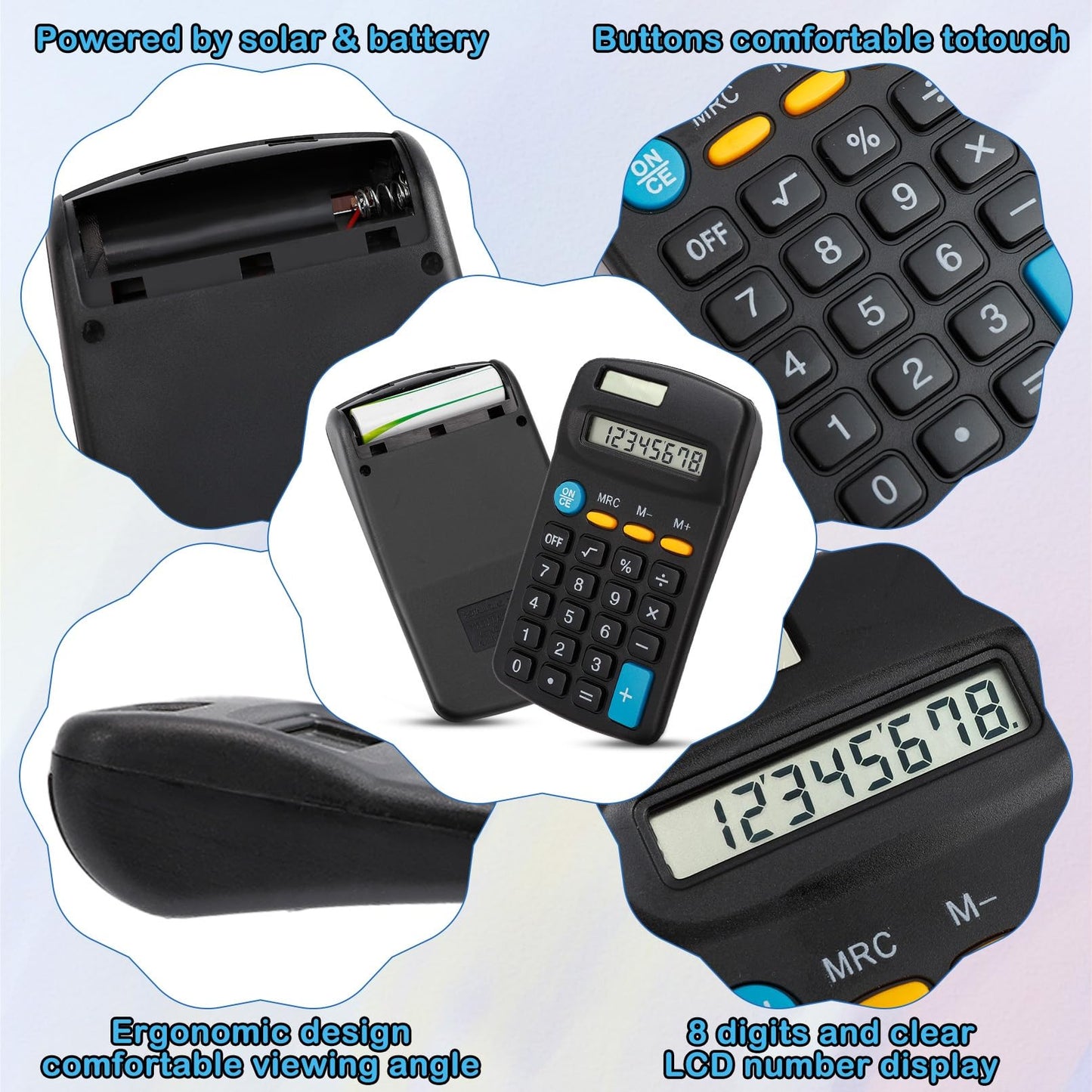 Dyrfolm 24 Pack Pocket Calculator - Mini, Solar Battery Dual Power Desktop Calculators, 8 Digit Display Basic Calculator for Students, Kids, Home