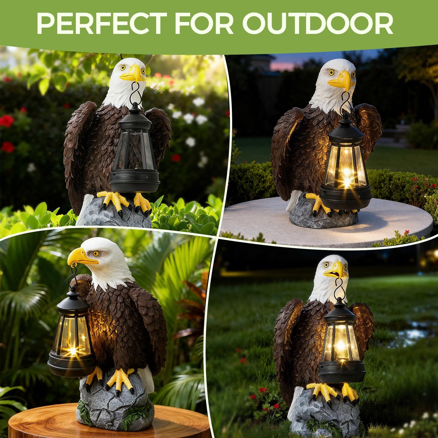 YDKOJGW American Bald Eagle Garden Statue with Solar Light,Outdoor Decor Sculpture,Perfect for Patio,Yard,Porch,Balcony,Distinctive Bald Eagle Home
