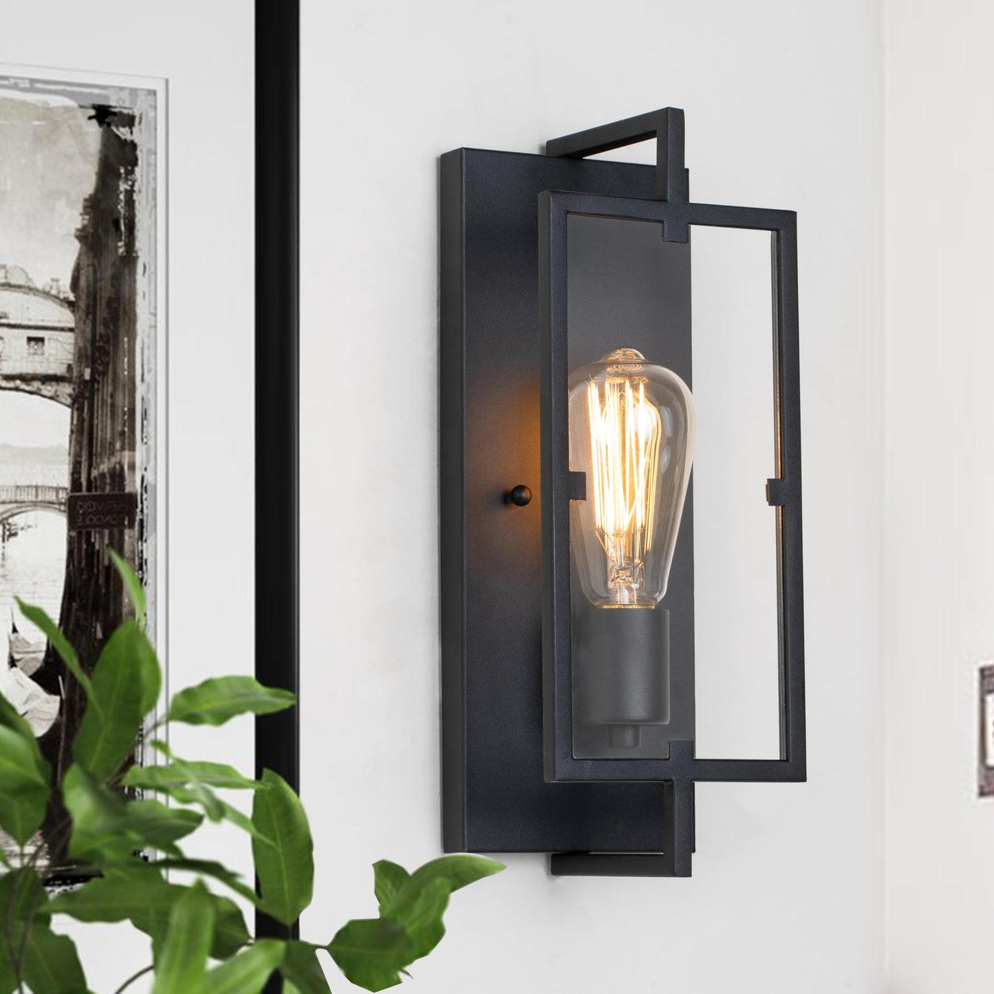 Laplusbelle 1-Light Bathroom Light Fixture, Matte Black Vanity Lights Wall Sconce with Clear Glass Shade, Indoor Wall Lamp with E26 Base for Mirror