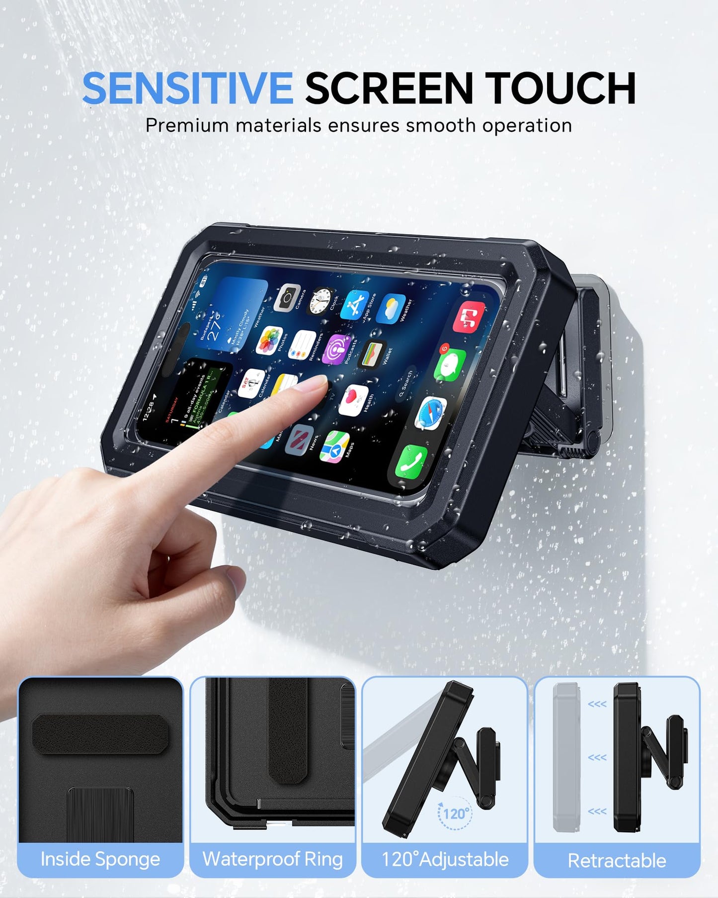 UPRONE Waterproof Phone Holder for Shower- 480° Rotatable Retractable Adjustable Anti Fog iPhone Case for Shower,Bathroom Accessories Wall Mount Phone