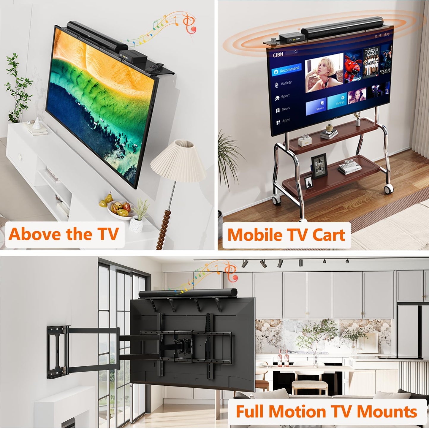 Soundbar Mount, No Drilling Steel TV Top Shelf Fits Most of Sound Bars Up to 15 Lbs, Universal Sound Bar TV Mount Bracket, Sound Bar Stand Compatible