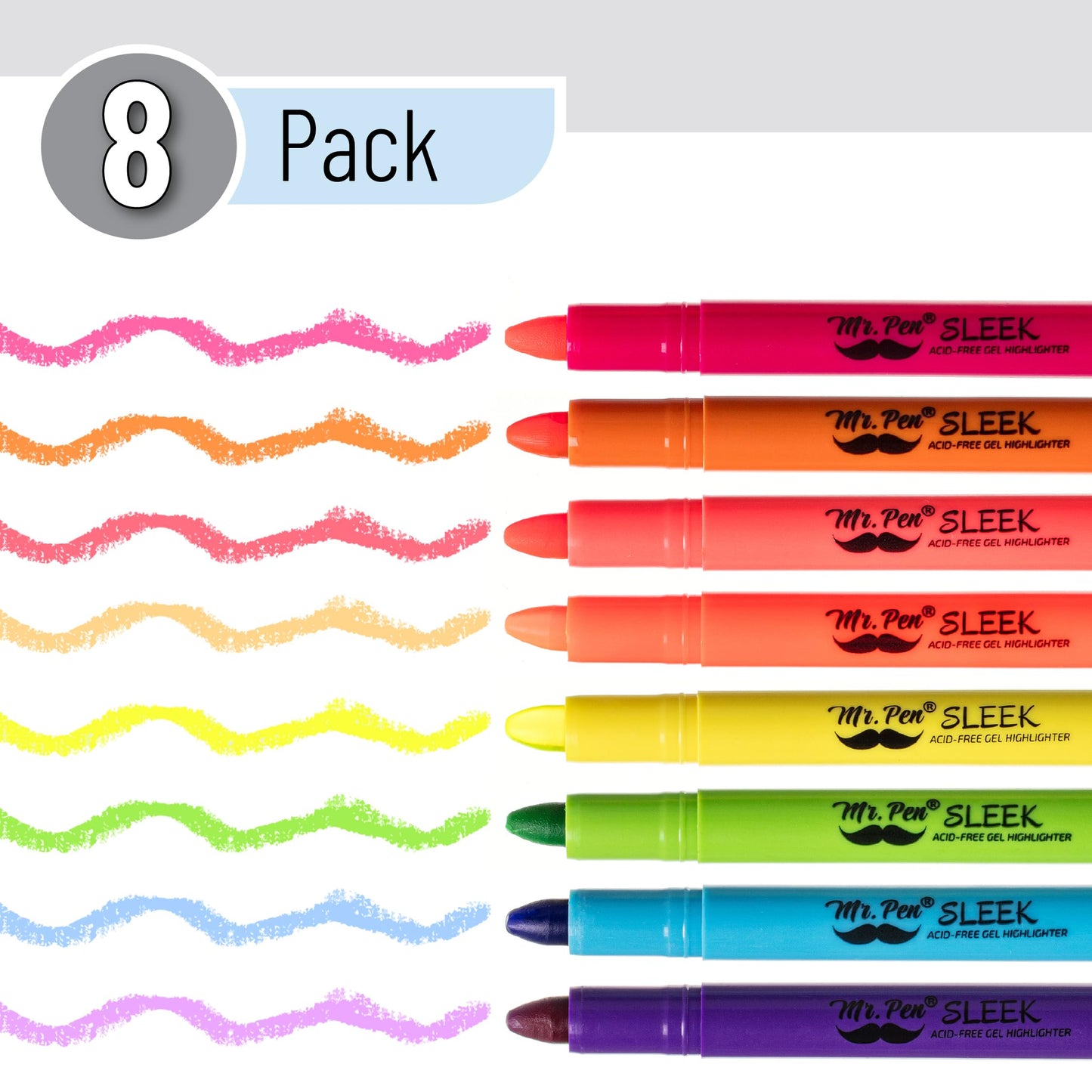 Mr. Pen- No Bleed Gel Highlighters, Vibrant Colors, 8 Pack