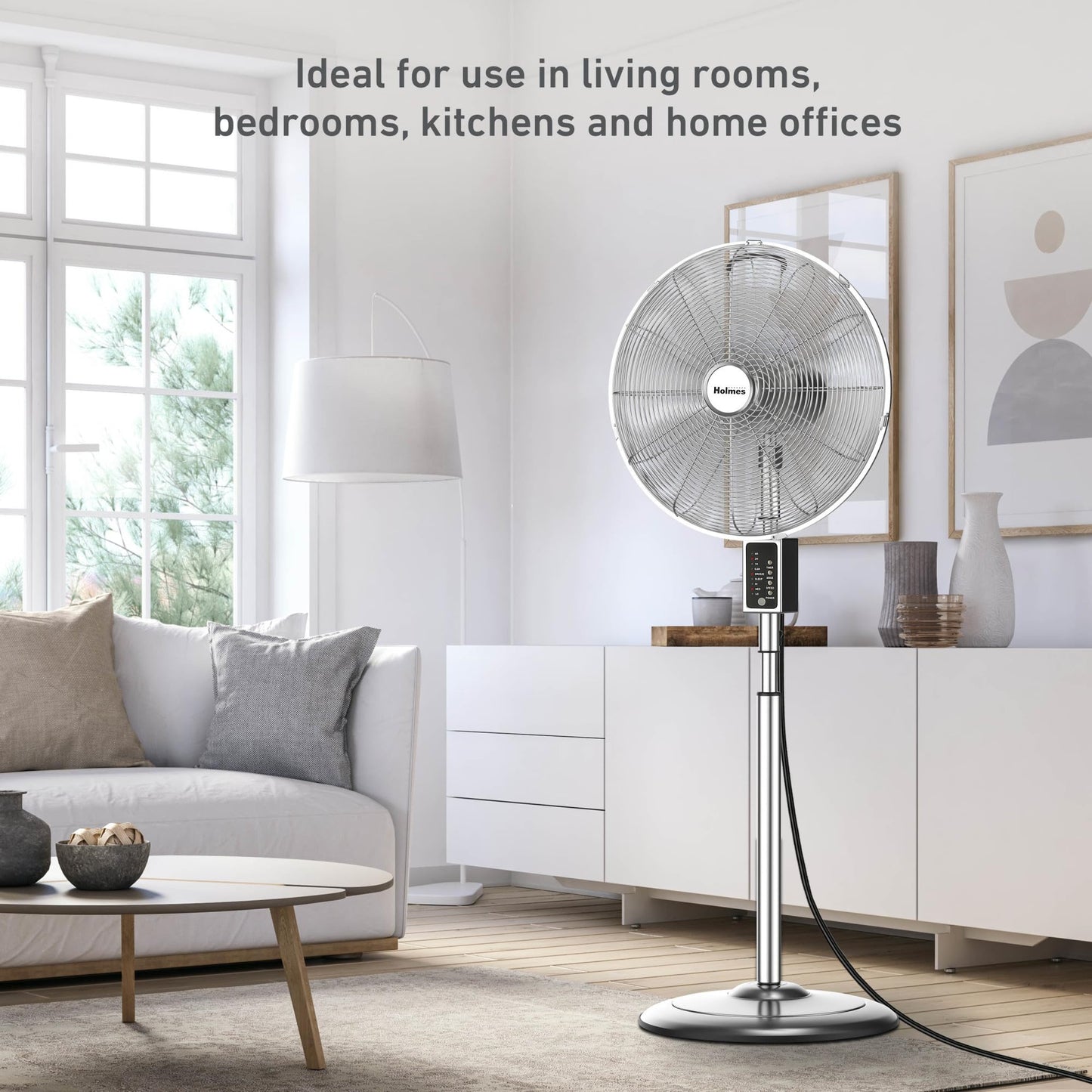 Holmes 16" Digital Metal Stand Fan 3-Speed Oscillation Remote Control